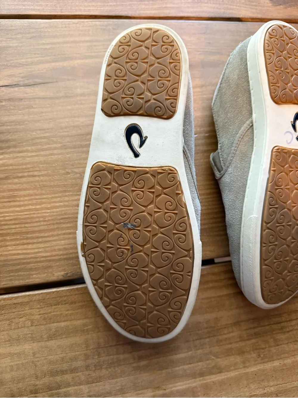 OluKai Men's Slip-On Suede Loafers in Light Gray-Taupe
